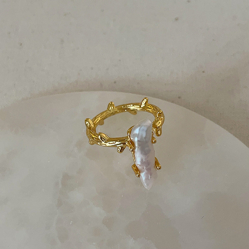 Luxury Pearl Zircon Golden Open-end Collection Female Rings
