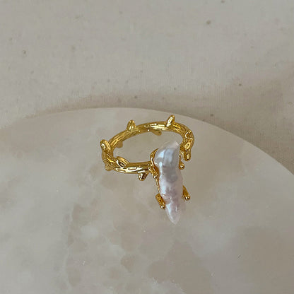 Luxury Pearl Zircon Golden Open-end Collection Female Rings
