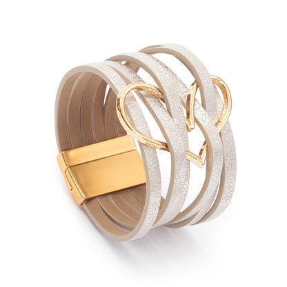 Women's High Quality Leather Fashion Love Heart Color Bracelets