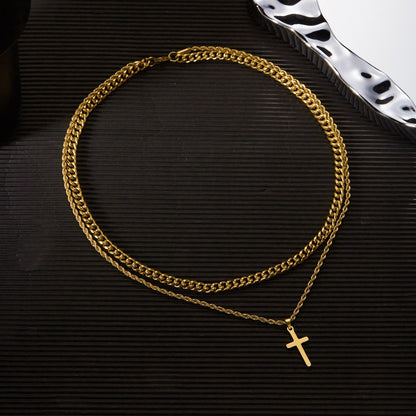 Men's Double Layer Cross Fashion Curb Hemp Necklaces