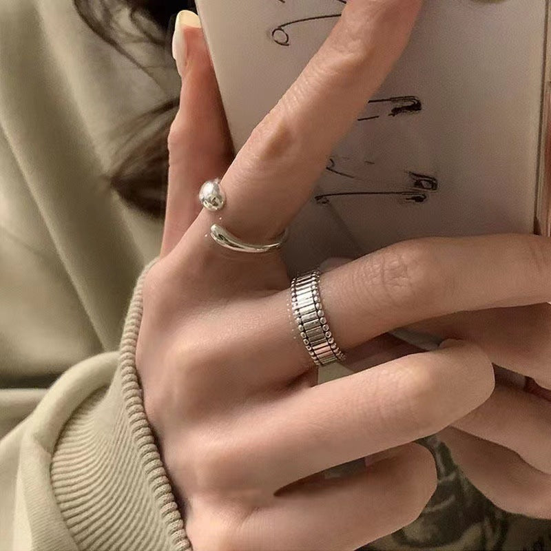 Retro Distressed Irregular Geometric Female Korean Rings