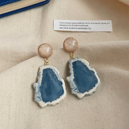 High-grade Sense Blue Color Enamel Design Blooming Earrings