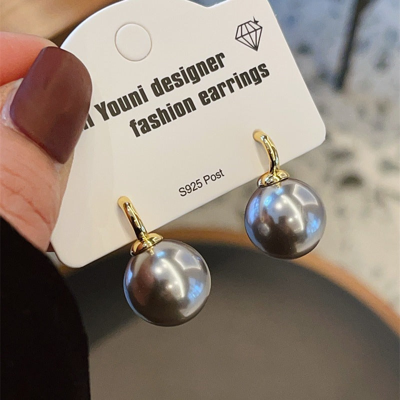 Women's Design Heather Gray Pearl Shaped Elegant Earrings