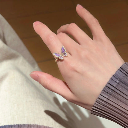 Glazed Butterfly Female Western Style Design High Sense Unique Rings