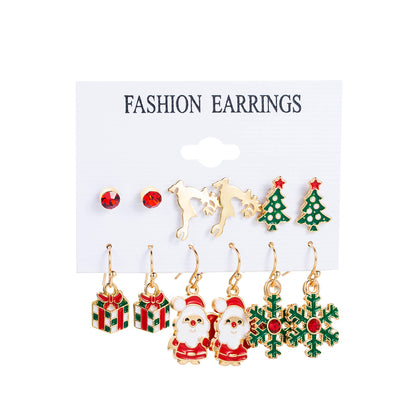 Women's Oil Santa Claus Tree Elk Suit World Party Earrings