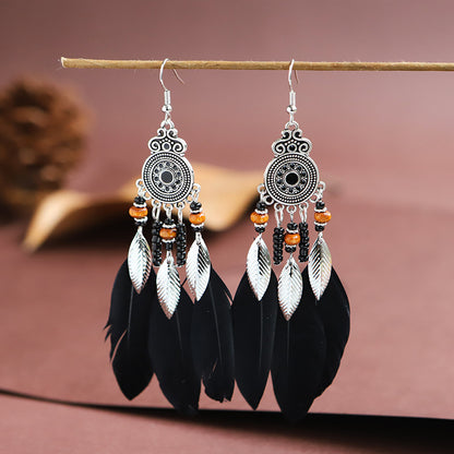 Bohemian Feather Ethnic Yunnan Travel Vintage Earrings