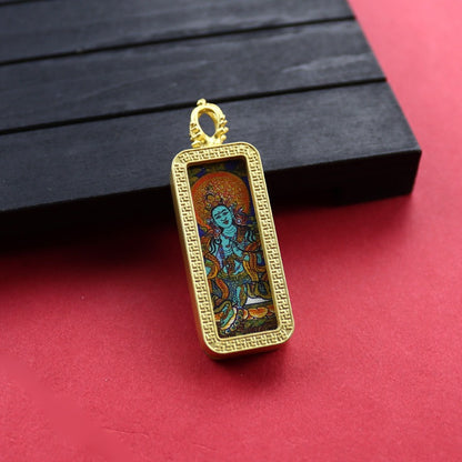 Square Birth Buddha Yellow God Of Wealth Green Tara Pendants