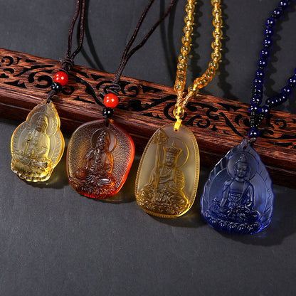 Style Mantra Glass Yellow Bodhisattva Amulet Stall Pendants