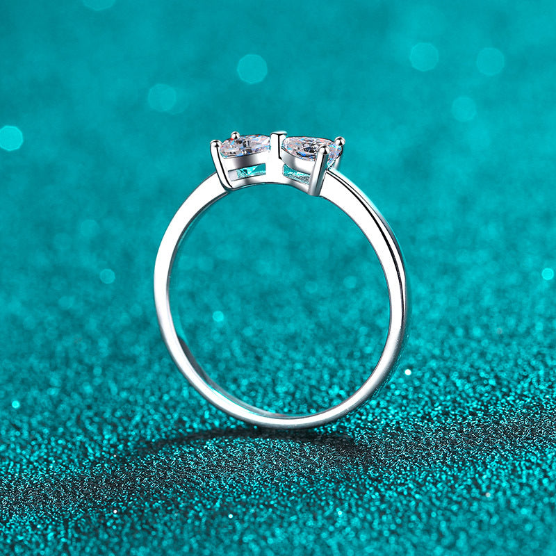 Sterling Sier Female Moissanite Heart-to-heart Seal Rings