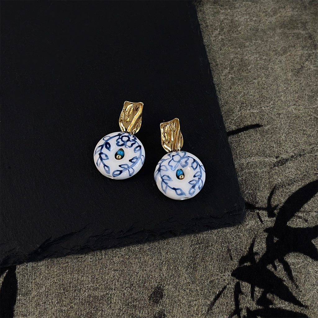 Blue White Porcelain Series Hand-made Personality Earrings