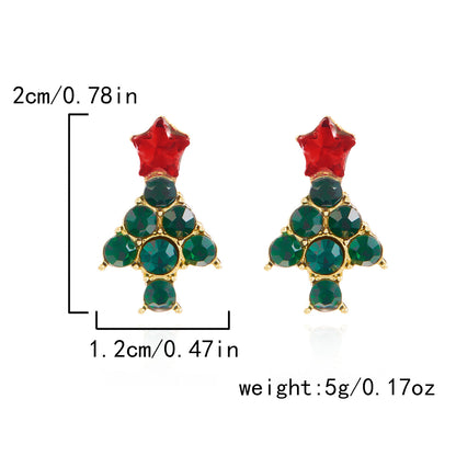 Diamond Christmas Tree Bow Garland Bell Earrings