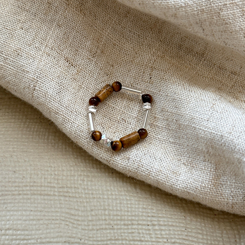 Tigereye Beaded Female Index Finger Chinese Rings