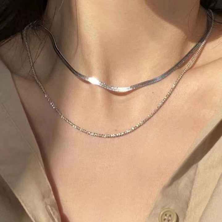 Women's Snake Bones Chain Sparkling Clavicle Titanium Necklaces