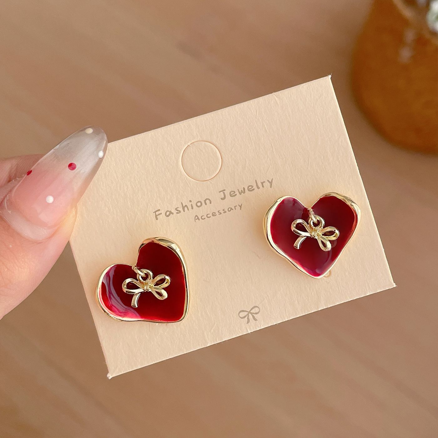 Women's Vintage Bow Drop Oil Love Heart Sier Needle Red Earrings