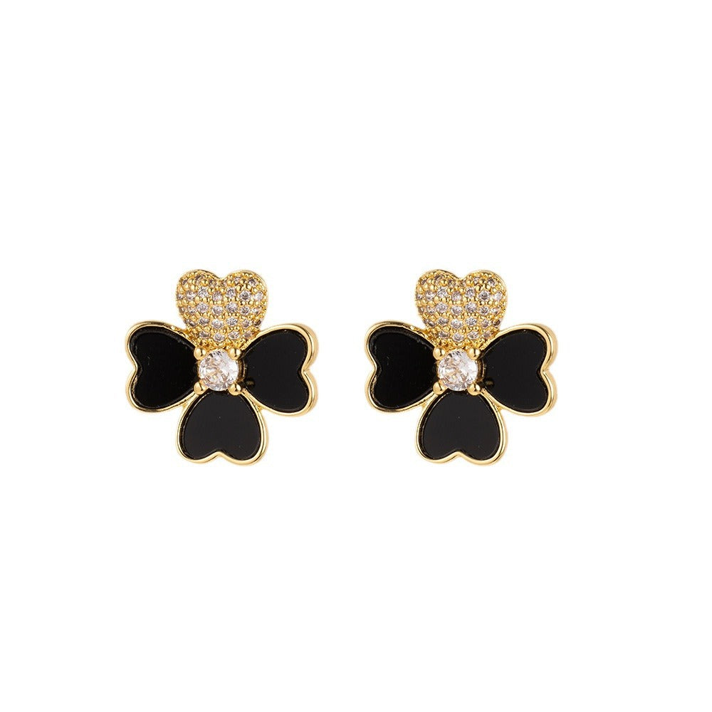 Fashionable Clover Zircon Flower Love Bear Ear Earrings