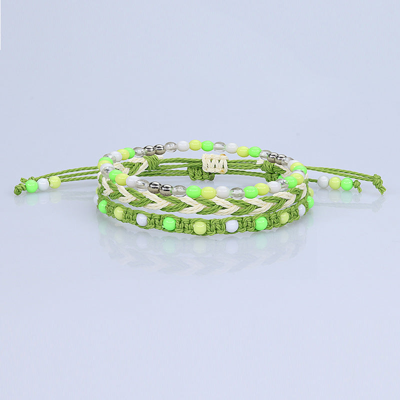 Beads Waterproof Wax Line Woven Three-piece Bracelets