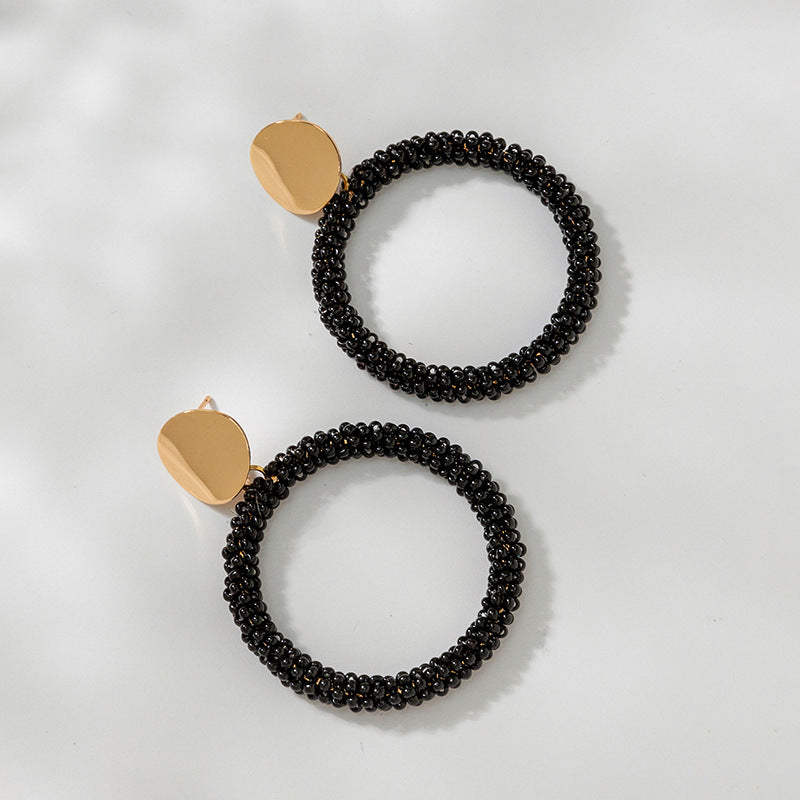 Bead Big Hoop Female Style Korean Sweet Earrings