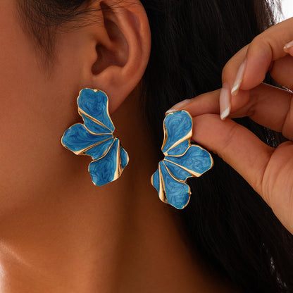 Women's Design Sense Metallic Dripping Oil Petal Earrings