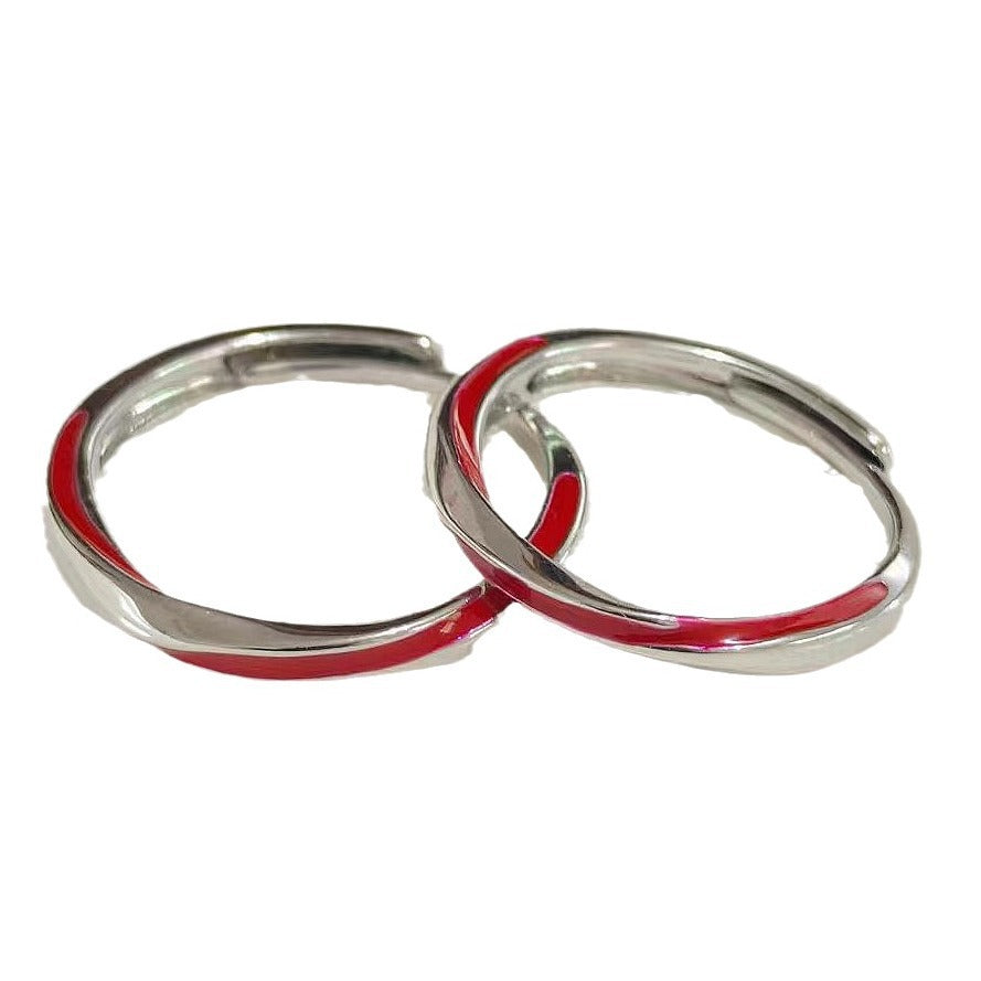 Moon Old Red Line Mobius Couple Rings