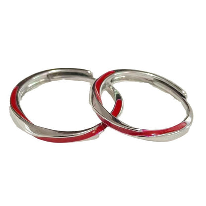 Moon Old Red Line Mobius Couple Rings