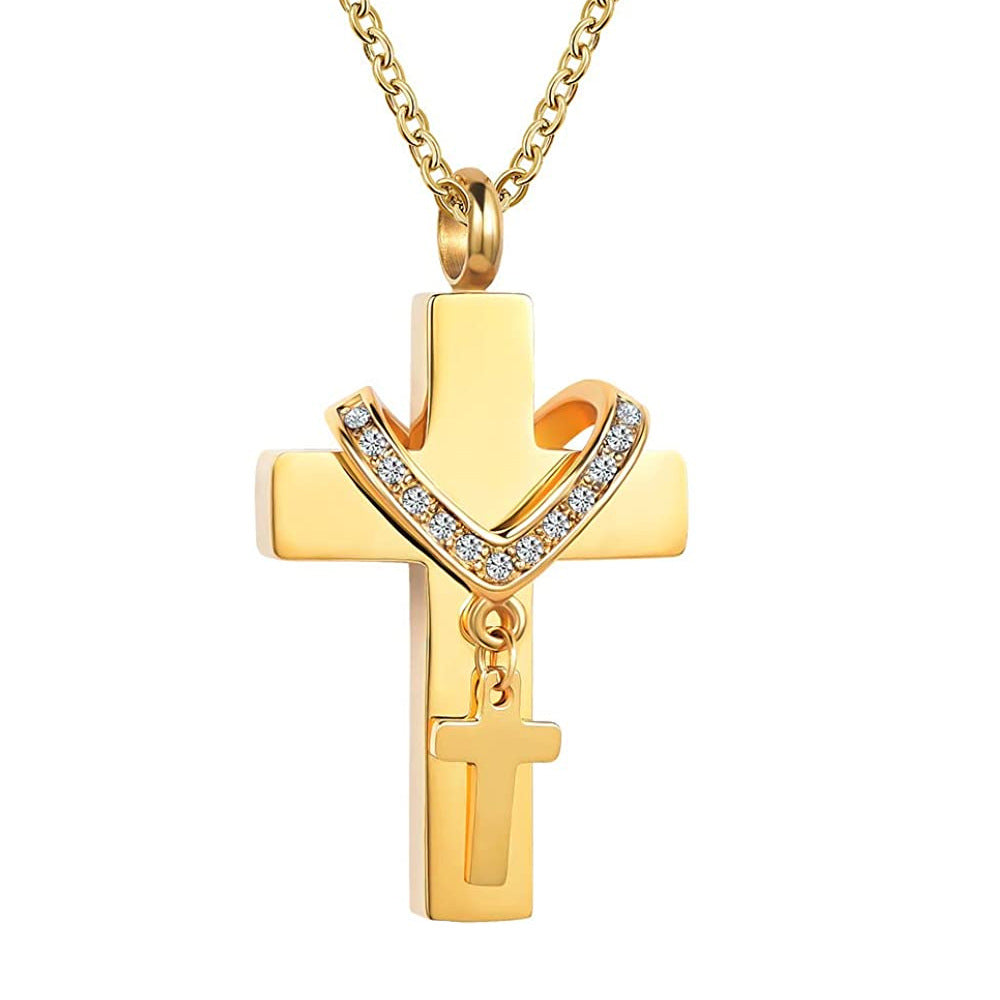 Style Diamond Cross Cremains Can Open Cinerary Pendants