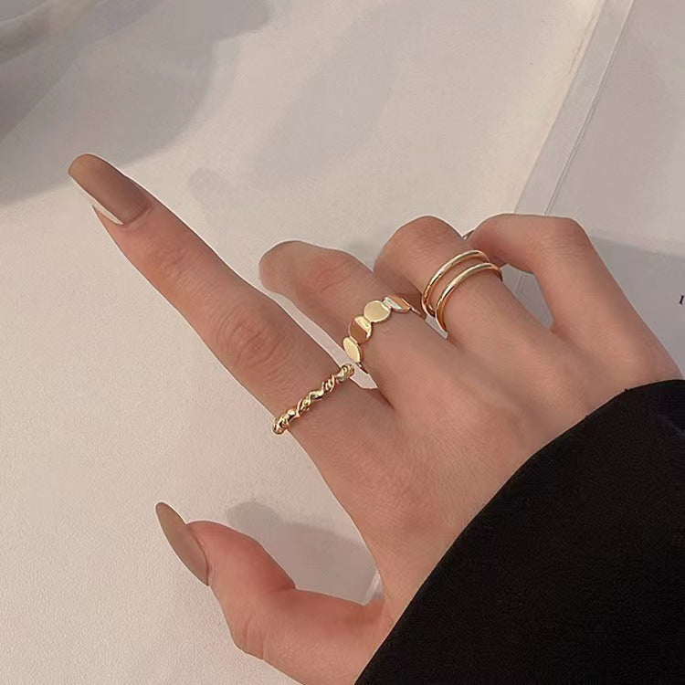 Design Twist Sequins Three-piece Set Fashion Temperament Rings
