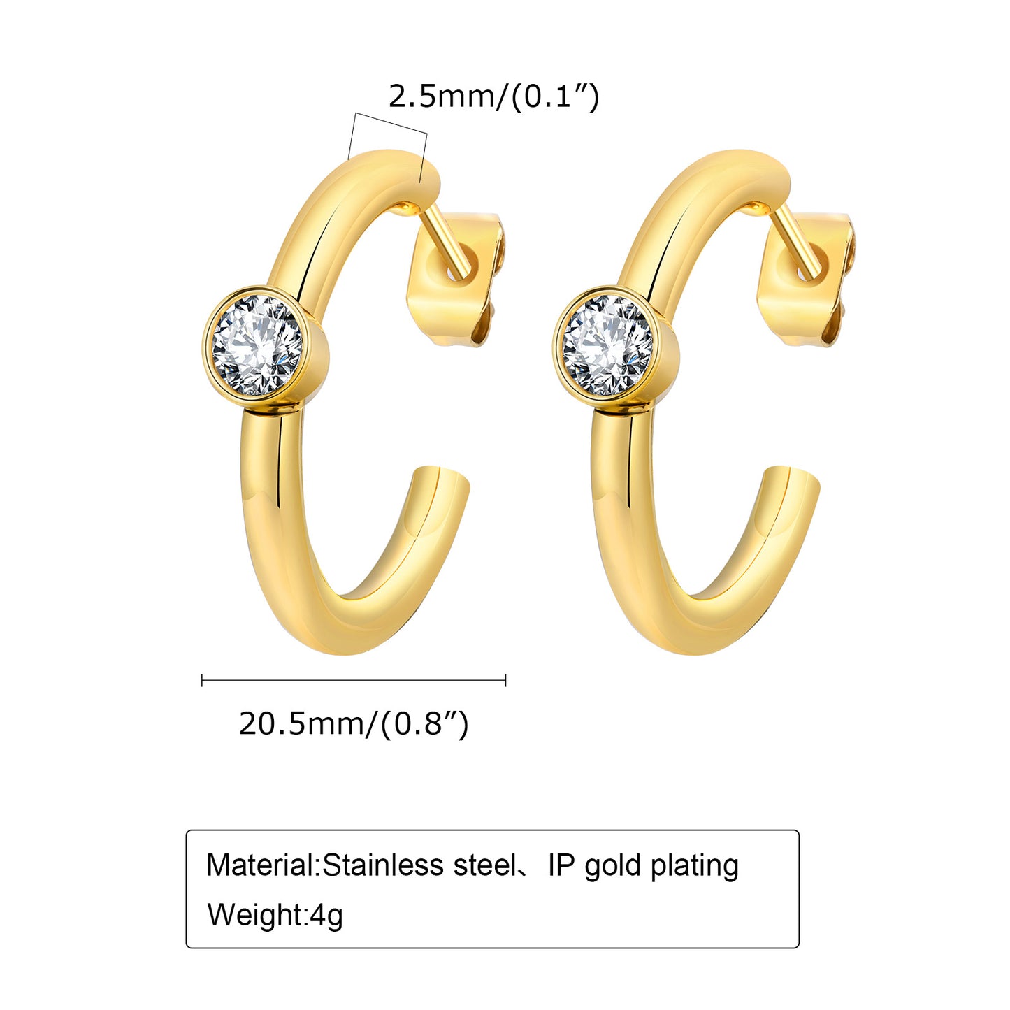 Women's Stainless Steel Single Zircon Shaped Ear Earrings