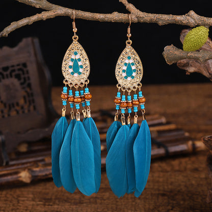 Long Feather Ethnic Style Tassel Yunnan Earrings