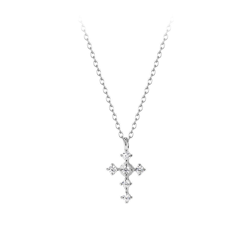 Sier Cross Female Love Light Luxury Temperament Zircon Necklaces