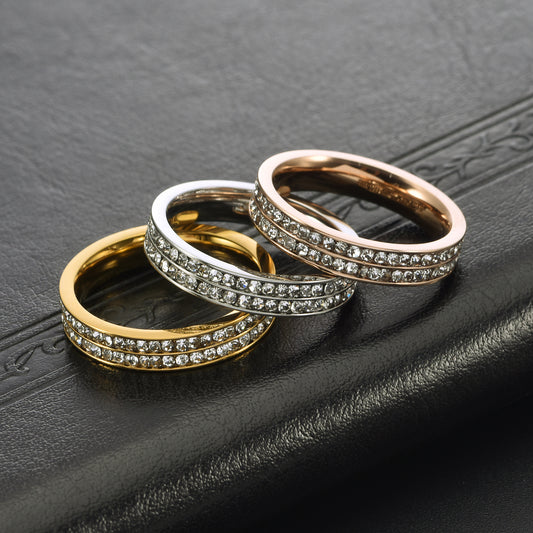 Women's Korean Style Elegant Gold Double Row Diamond Starry Rings