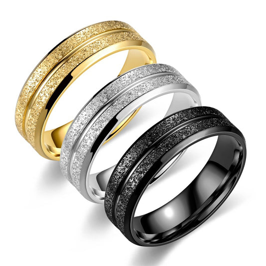 Single Line Frosted Couple Titanium Korean Rings