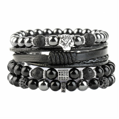 Ornament Woven Tigereye Volcanic Rock Cowhide Bracelets