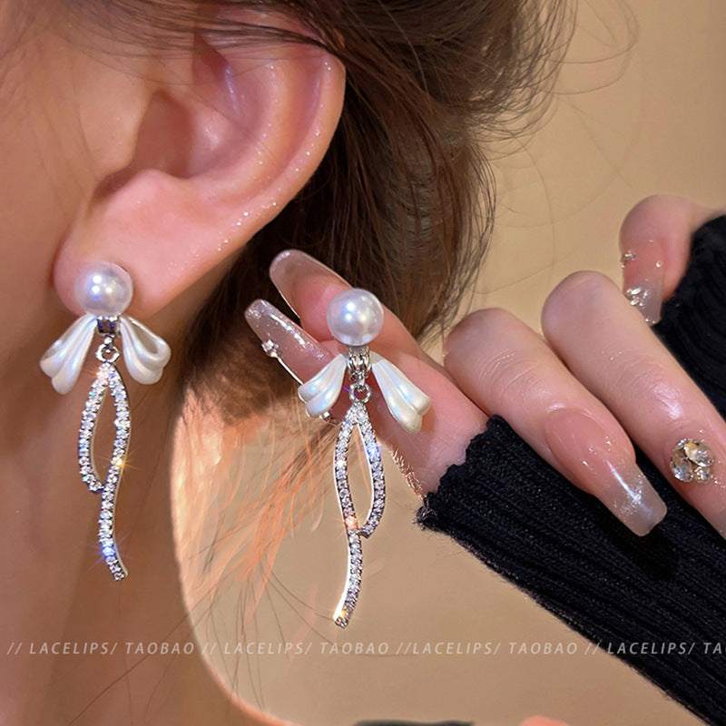 Light Luxury Minority Bow Pearl Graceful Earrings