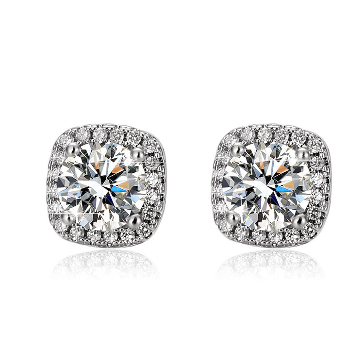 Women's Live Karat Simulation Diamond Square Bag Earrings