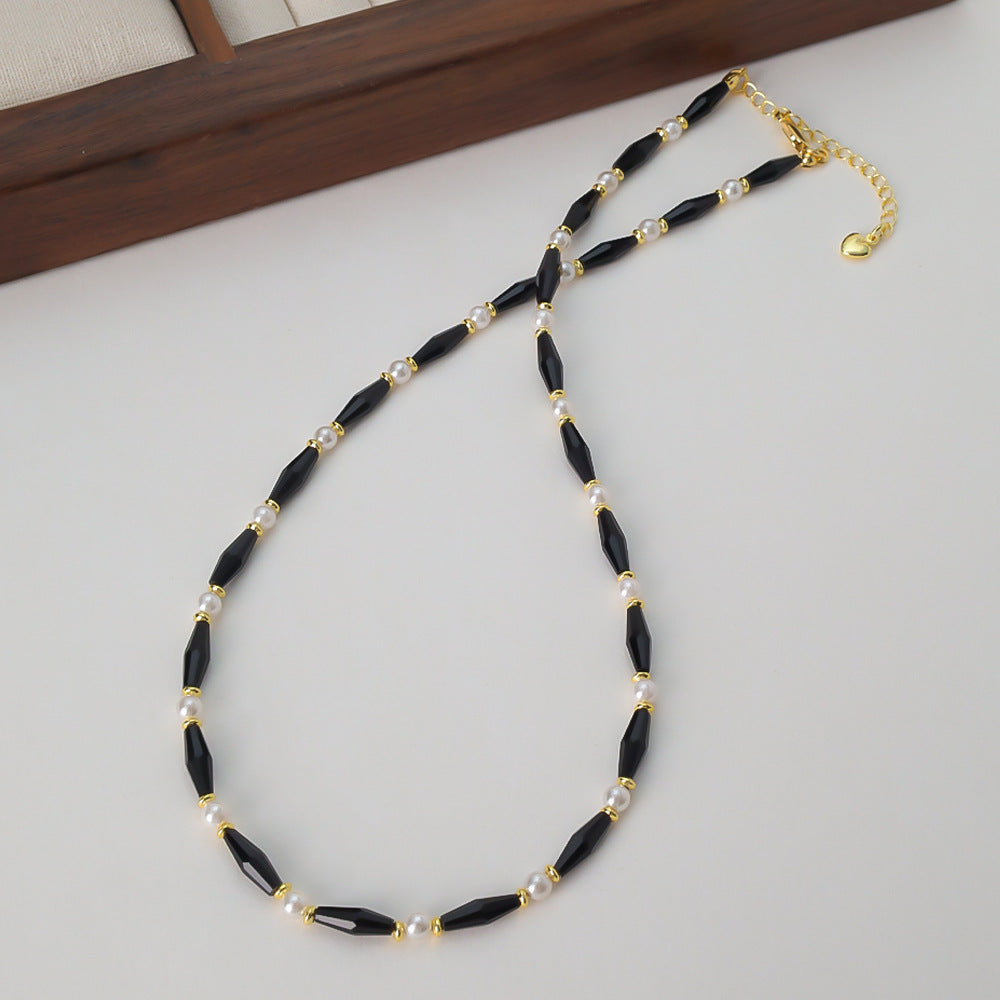 French Entry Lux Retro Atmosphere Black Rhombus Necklaces