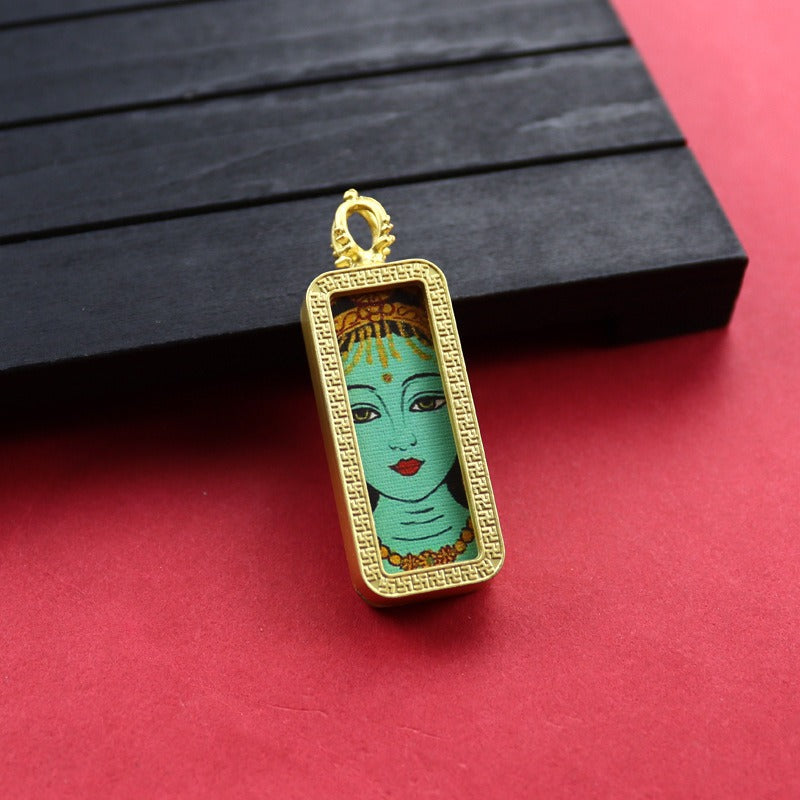 Square Birth Buddha Yellow God Of Wealth Green Tara Pendants