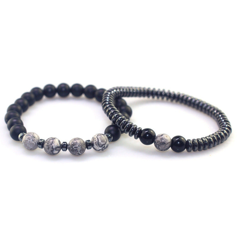 Men's Cool Magnet Simple Black Stone Map Bracelets