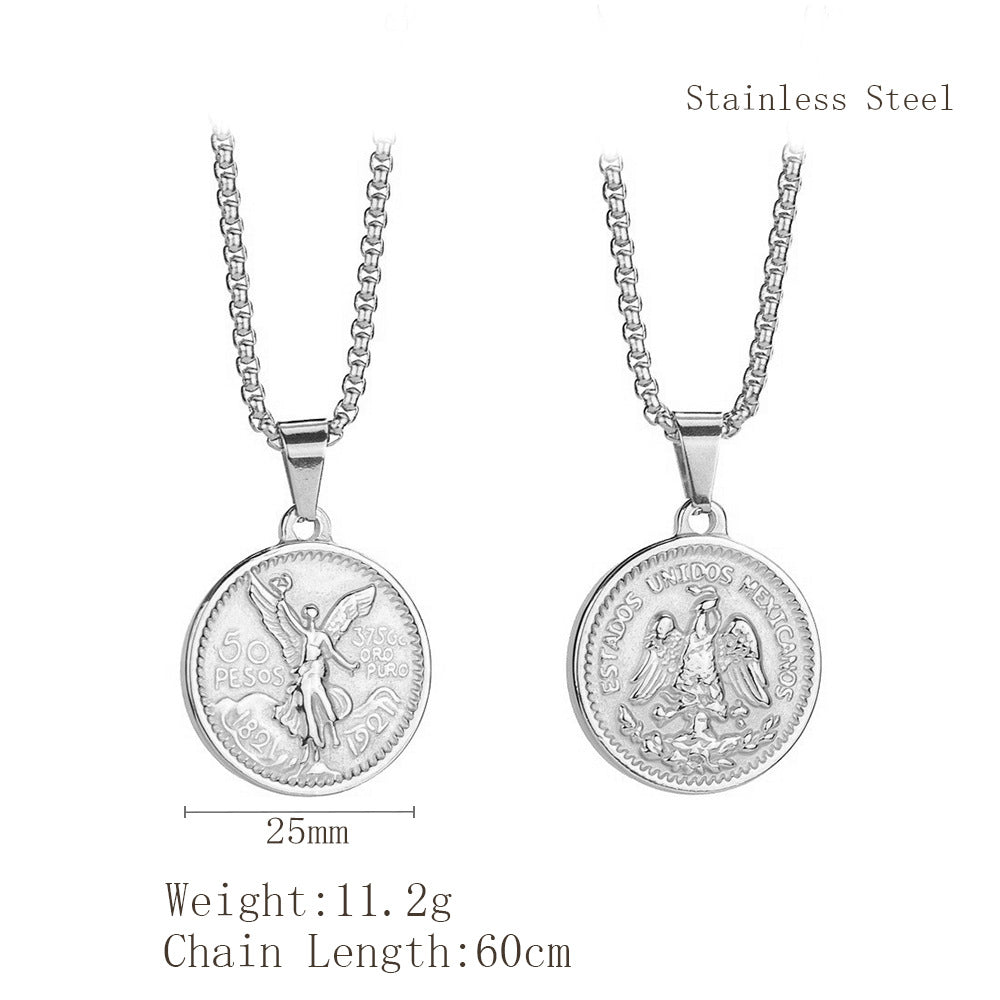 Women's & Men's Peso Gold Coin Titanium Steel Gold-plated Double-sided Relief Commemorative Pendants