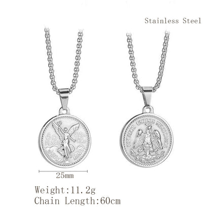 Women's & Men's Peso Gold Coin Titanium Steel Gold-plated Double-sided Relief Commemorative Pendants