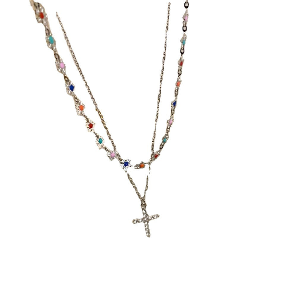 Diamond Full Cross Twin Sweet Cool Necklaces