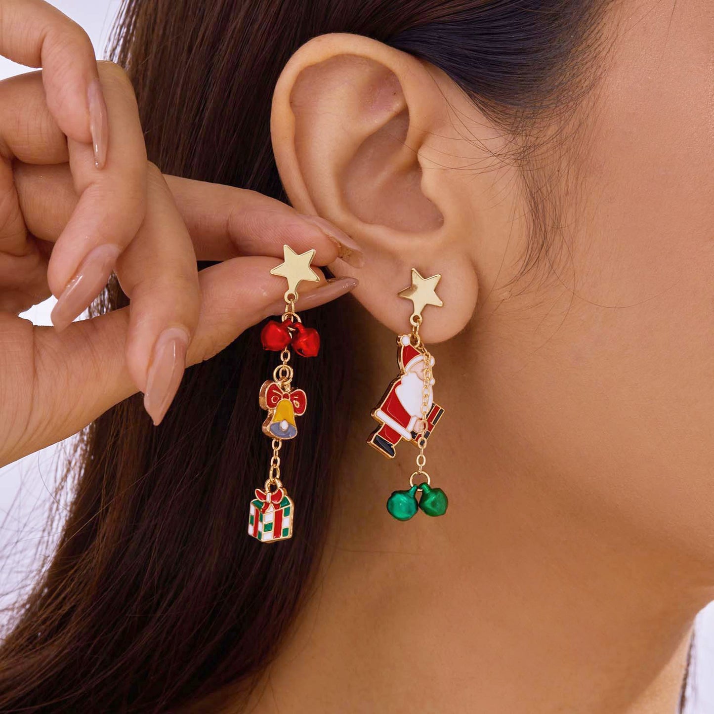 Christmas Tree Hat Santa Claus Asymmetric Earrings