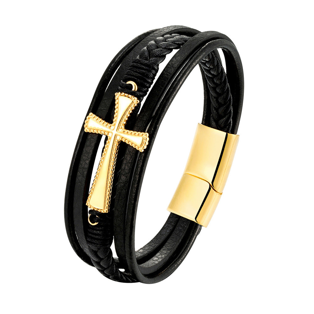 Men's Fashion Leather Rope Hand-woven Titanium Steel Bracelets