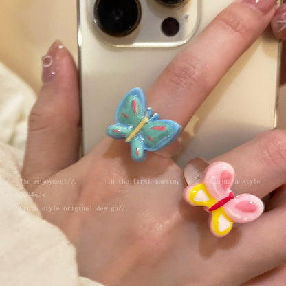 Girly Acrylic Butterfly Female Cute Niche Rings