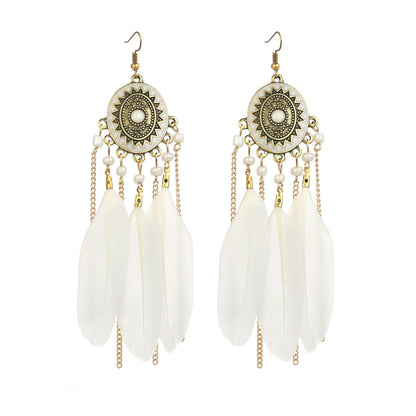 Women's Long Feather For Retro Chain Your Earrings