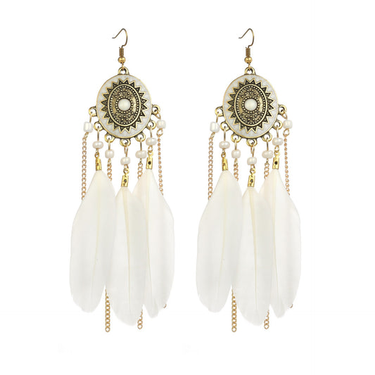 Women's Long Feather For Retro Chain Your Earrings