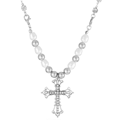 Vintage Pearl Cross Punk Sweater Female Pendants