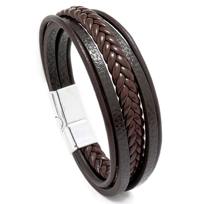 Men's Fashion Vintage Weave Leather Simple Alloy Bracelets