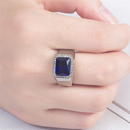 Domineering Square Sapphire Blue Corundum Diamond Full Open Rings