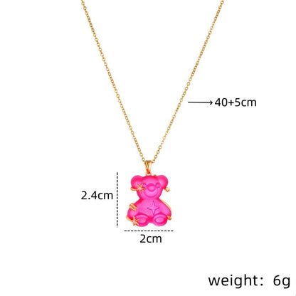 Women's Copper Micro Inlaid Zircon Resin Bear Stainless Steel Light Necklaces