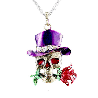 Retro Diamonds Skull Punk Charm Rose Necklaces